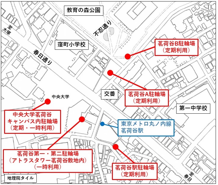 茗荷谷駅付近の駐輪場の位置図