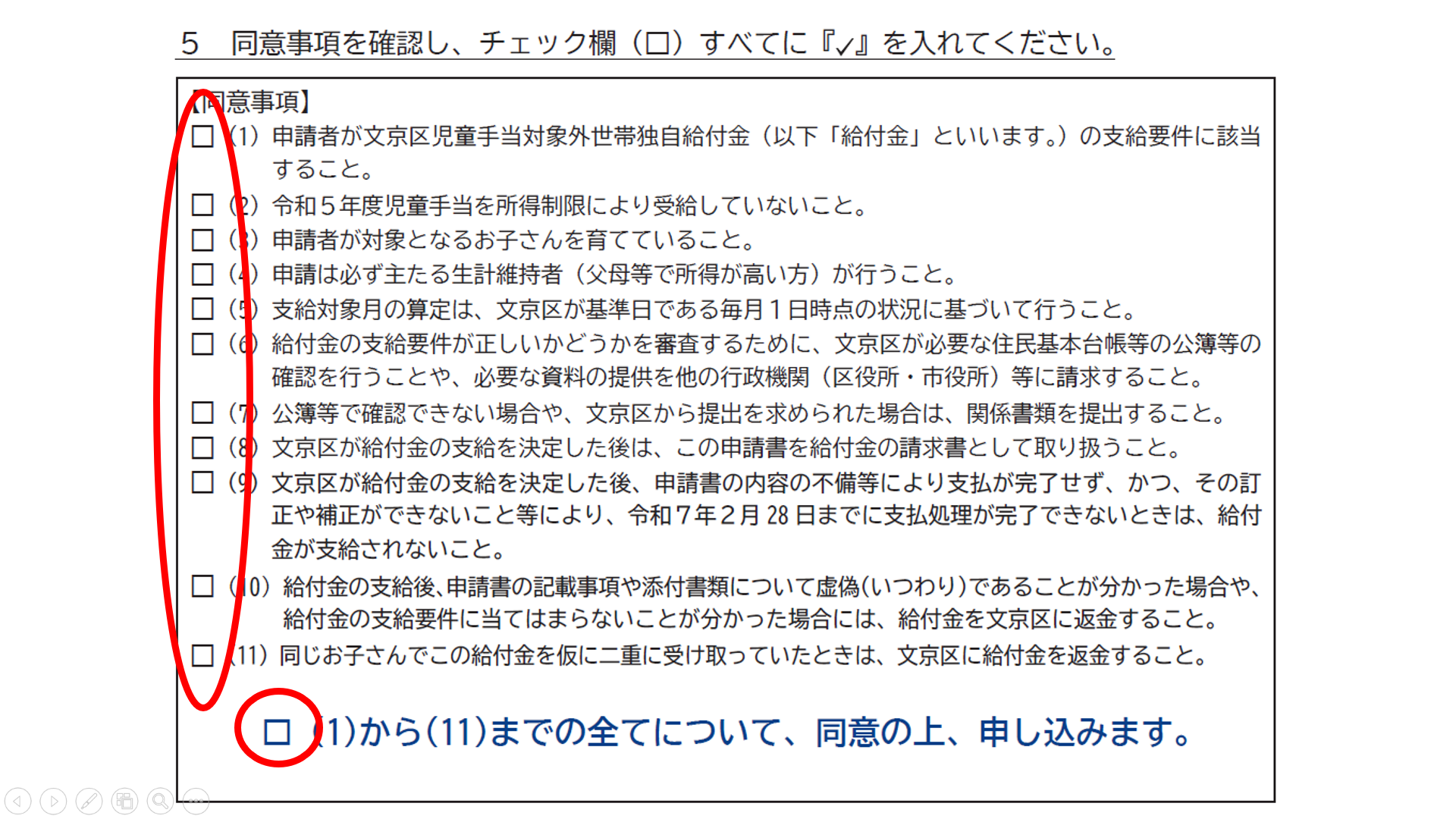 児童手当対象外世帯独自給付金　同意事項