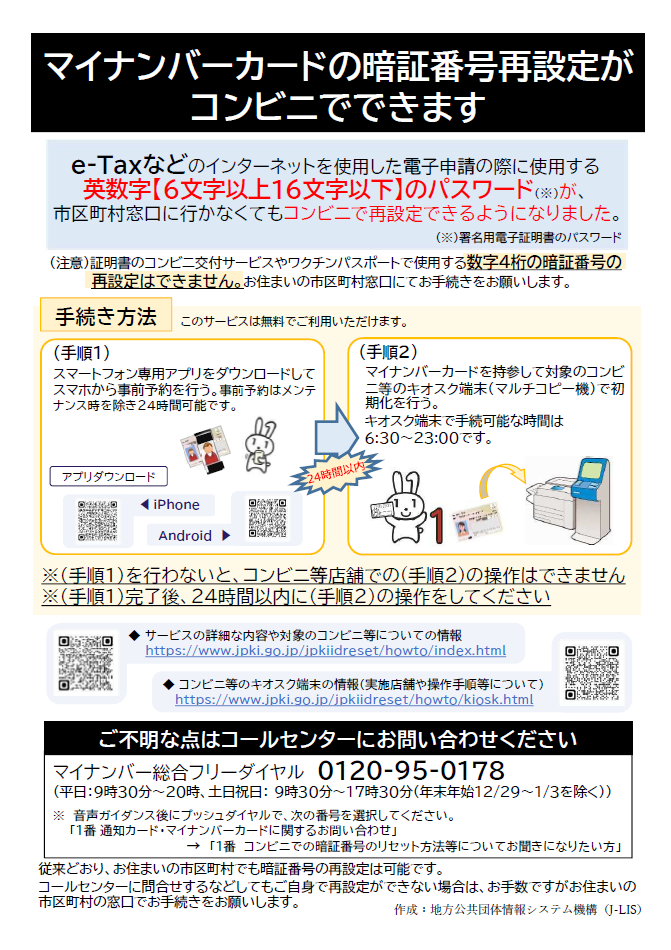 マイナンバーカードの暗証番号再設定がコンビニでできます